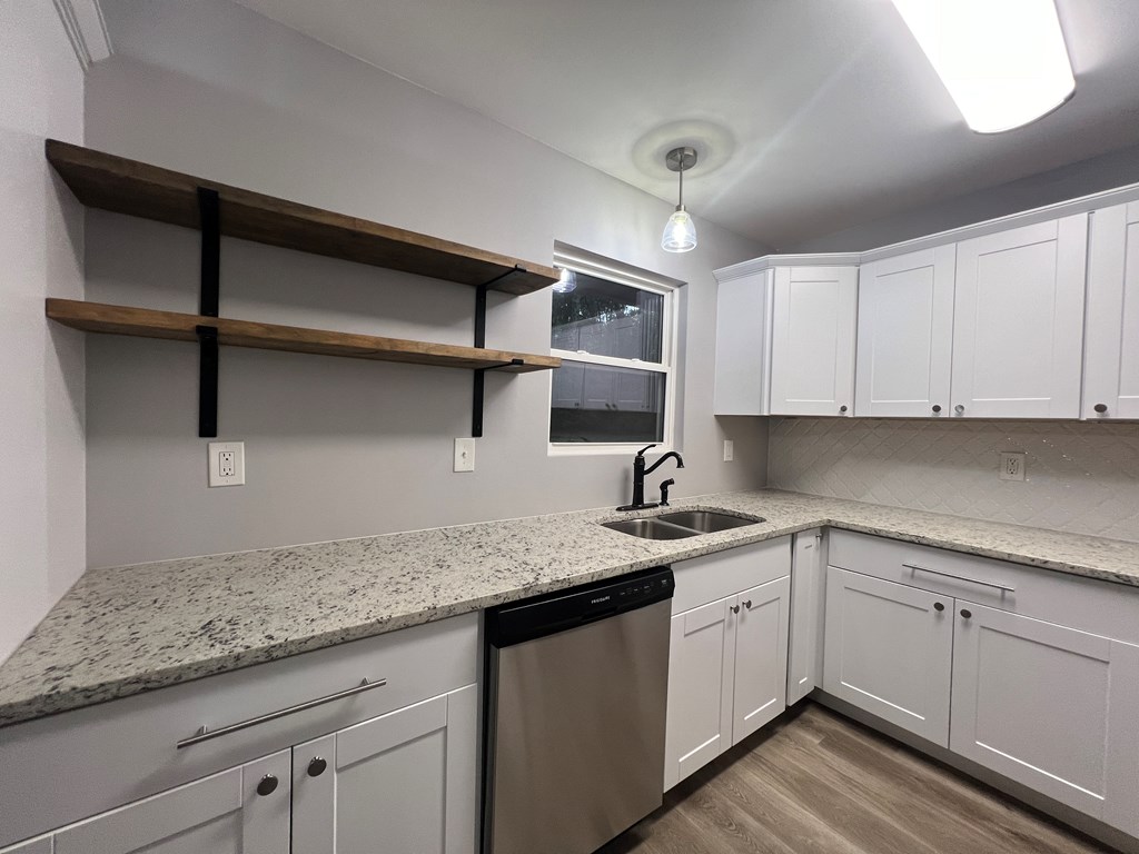 White Shaker Cabinets and Open Shelving